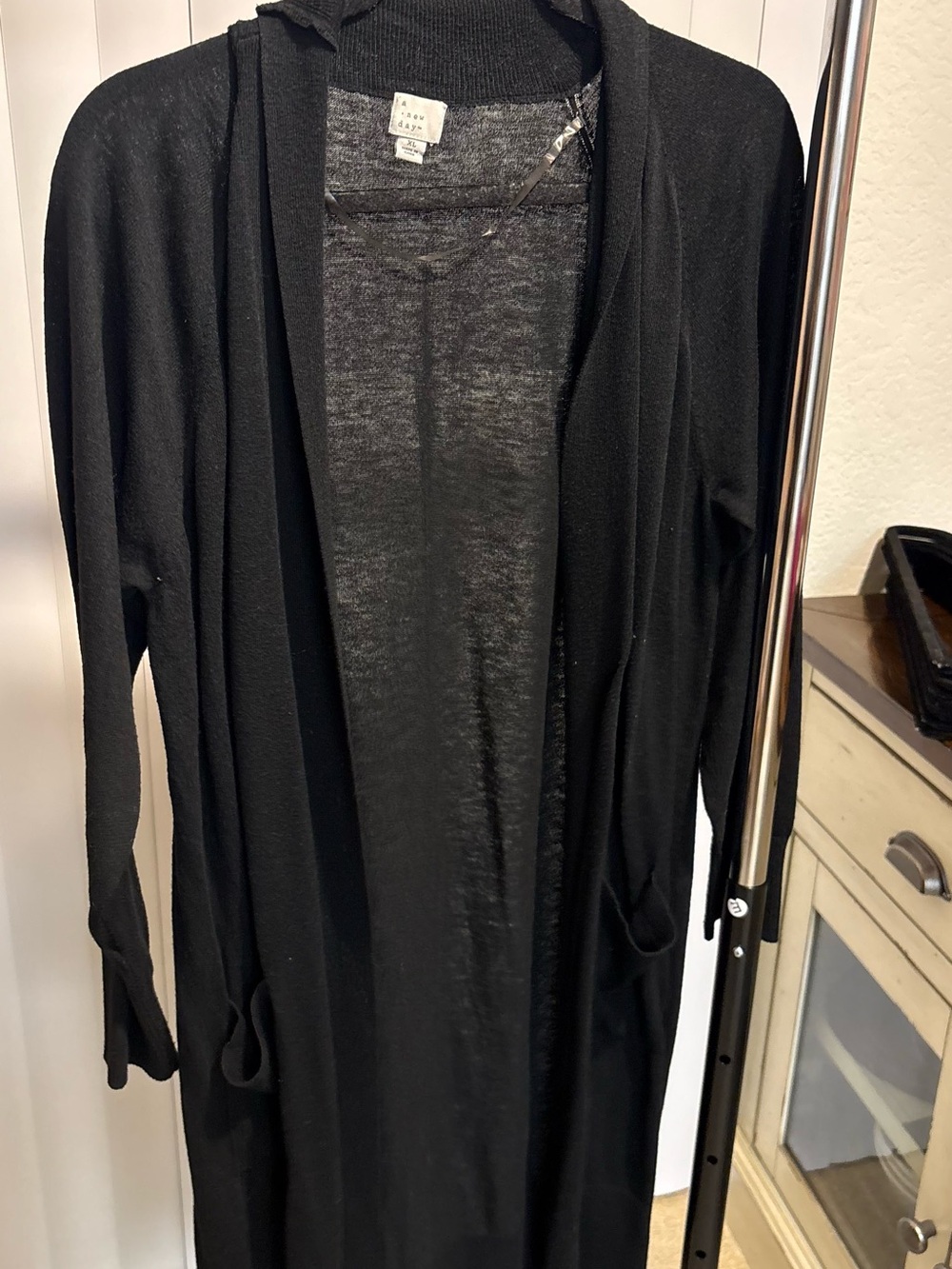 Black Open-Front Longline Cardigan Sweater